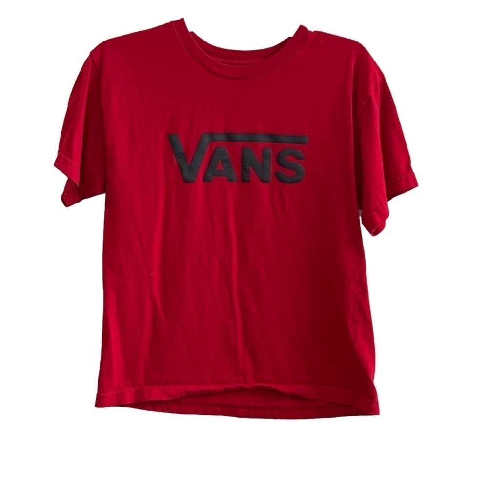 Youth Vans Red with Black Raised Lettering Short Sleeve T-Shirt. Size L